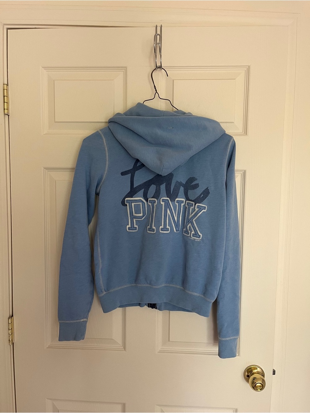 Victoria’s Secret “love pink” blue zip hoodie 2009 y2k style medium